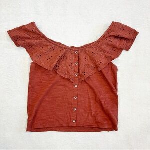 American Eagle Outfitters Womens Eyelet Cropped Peasant Boho Shirt Size Small